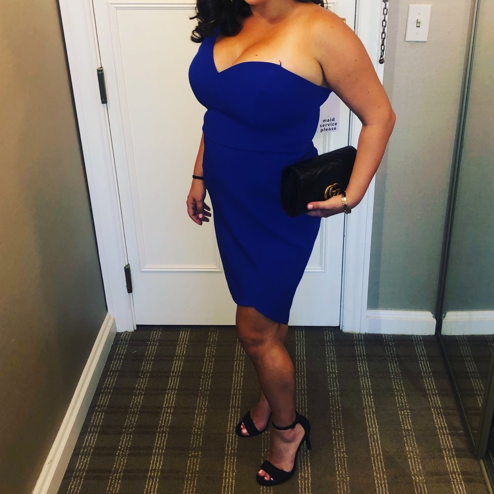 BCBG One Shoulder Mini Sheath Dress